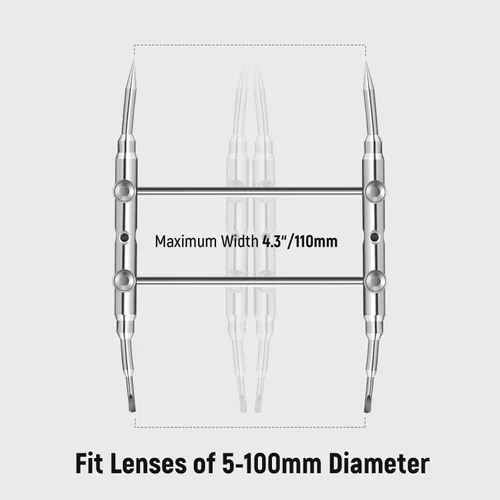Miniatura 6 de NEEWER Llave de anillo de lente de acero inoxidable, herramienta profesional de doble cara curva con puntas planas/puntiagudas para quitar lentes