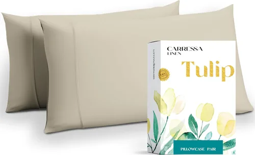Miniatura 22 de Carressa Linen - Juego de sábanas de 800 hilos de 100 % algodón egipcio, tamaño King (4 piezas, arena del desierto) suave, refrescante, bolsillo
