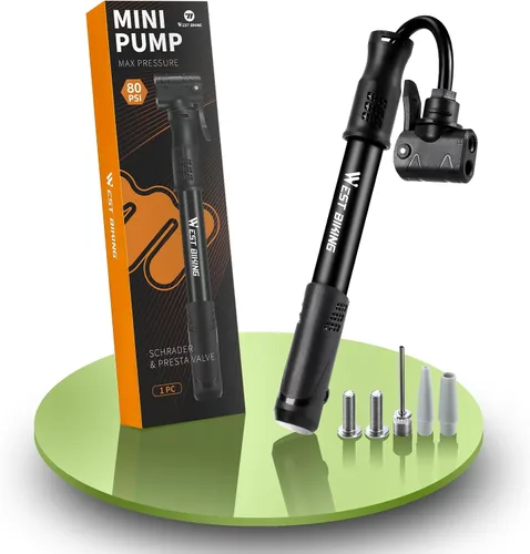 Miniatura 10 de Bomba de bicicleta Mini bomba de bicicleta – Bomba de ciclo de aleación de aluminio para válvula Presta y Schrader, bomba de neumáticos de bicicleta