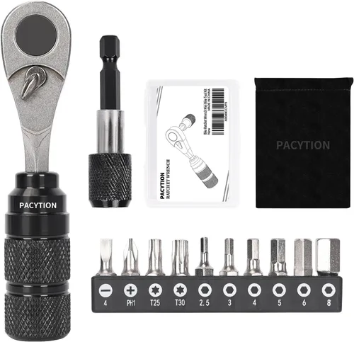 Kit de herramientas para bicicleta, kit de reparación de bicicletas, juego de mini llaves de trinquete con 10 brocas, destornillador de trinquete