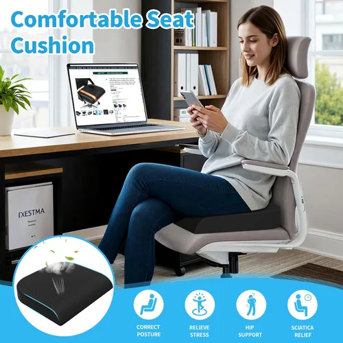 Miniatura 7 de TranquilRelax - Cojín grande para asiento de espuma viscoelástica para largas horas de sentado en silla de oficina, asiento de coche, almohadilla