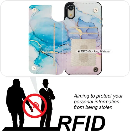 Miniatura 4 de HAOPINSH Funda tipo cartera para iPhone XR con tarjetero, diseño de mármol rosa y azul en la parte trasera, de piel sintética, con ranuras