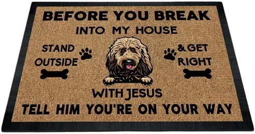 Miniatura 14 de Tapete de puerta con texto en inglés "Before You Break Into My House", tapete de goma para interiores y exteriores, tapete de goma para el suelo