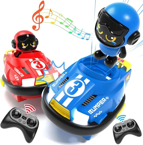 bessome Paquete de 2 Lindos Autos Chocadores con Control Remoto de Dibujos Animados para Niños Pequeños - Mini Autos RC con Luz y Sonido y Rotación