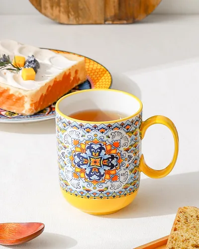 Miniatura 7 de HENXFEN LEAD Juego de 6 tazas de café bohemias de cerámica, tazas coloridas de 14 onzas para té, café con leche y chocolate caliente, aptas