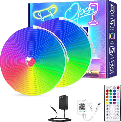 Cuerda de luces LED de neón de 32.8 pies con aplicación/control remoto, diseño flexible de bricolaje, luces de neón de sincronización de música para