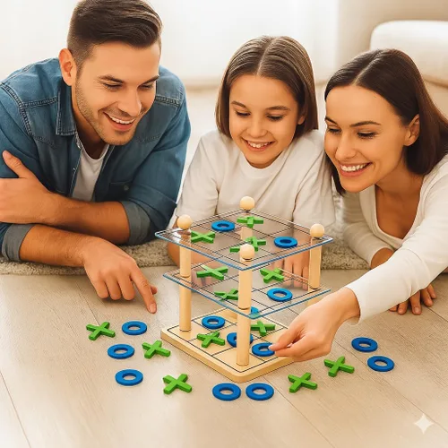 Miniatura 7 de Juego de mesa de madera 3D Ultimate Tic Tac Toe - Juego de estrategia XO clásico para niños y adultos, divertidos juegos de mesa familiares