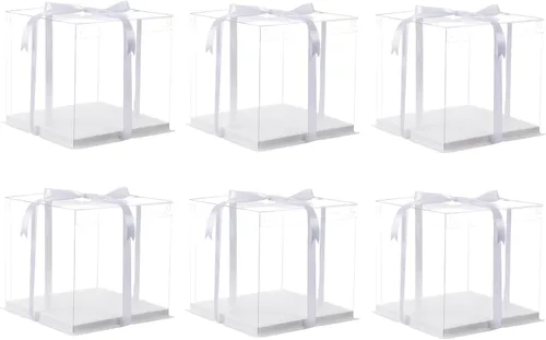Miniatura 13 de XININSUN 6 Piezas Cajas Altas para Pasteles Transparentes Caja para pastel con Cinta, 12x12x 10 pulgadas, Ideal para Pasteles Grandes de 10" y 12