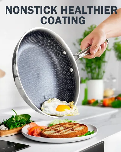 Miniatura 6 de Cooks Standard Sartén antiadherente híbrida de 8 pulgadas con revestimiento de varias capas, sartén de acero inoxidable con tapas de vidrio
