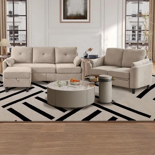 Juego de sofá modular convertible, sofá en forma de L de 77 pulgadas con otomana y sofá biplaza de 48 pulgadas, sofás modernos para sala de estar,