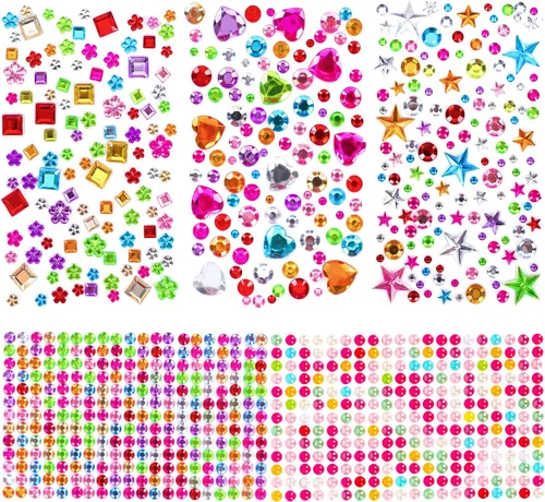 880 piezas de pegatinas de gemas con diamantes de imitación para manualidades - Pegatinas autoadhesivas de joyas, pegatinas de gemas acrílicas para