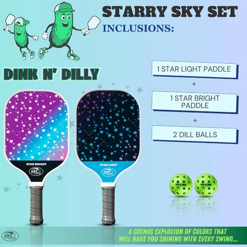 Miniatura 5 de Dink N' Dilly Pickleball Paddle USAPA Approved Lightweight with Cushion Grip, Ideal for All Skill Levels, Premium Quality Paddle and Balls for 2