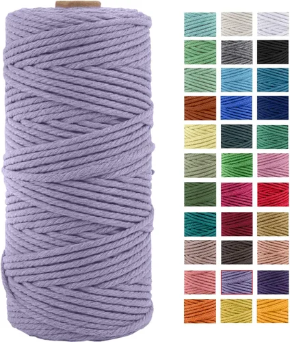 Cuerda de macramé de algodón natural grueso de 3mm x 109 yardas, cuerda de algodón torcido de 4 hebras para macramé suave de color natural hecho a
