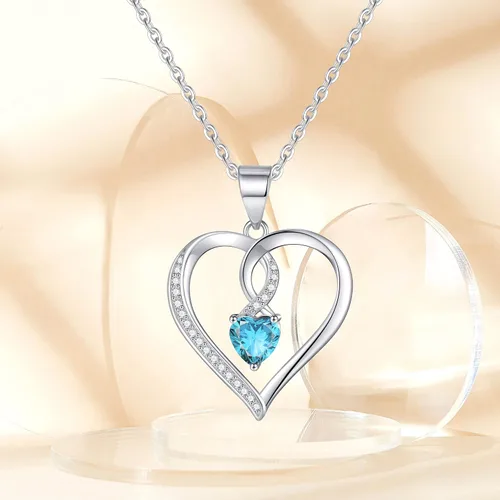 Miniatura 7 de Collar de piedra natal de corazón de amor para mujer, joyería de corazón de plata esterlina S925 para mujeres, collar de corazón de plata, joyería