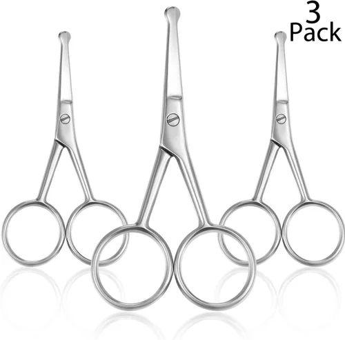 Mudder Tijeras de pelo de nariz de 3 piezas, tijeras de punta redondeada, recortadora de cabello facial de acero inoxidable para cejas, nariz,