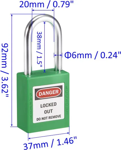 Miniatura 3 de M METERXITY Paquete de 2 candados de seguridad con llave similar, ligeros y compactos, se aplican para bloquear la etiqueta, (1.496 pulgadas, verde)