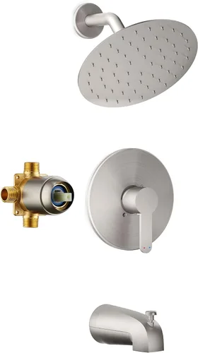 Miniatura 12 de Grifo de Tina y Ducha, Juego de Grifo de Ducha de Oro Cepillado con Cabezal de Ducha de Lluvia de 8 Pulgadas Todo Metálico y Boquilla de Bañera, Kit