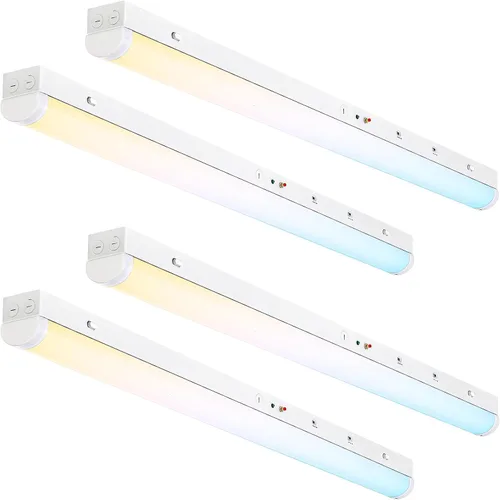 Tira de luces LED lineales de 4 pies con batería de emergencia, 24 W/32 W/40 W seleccionable, 3CCT 3500 K/4000 K/5000 K, luz LED regulable,