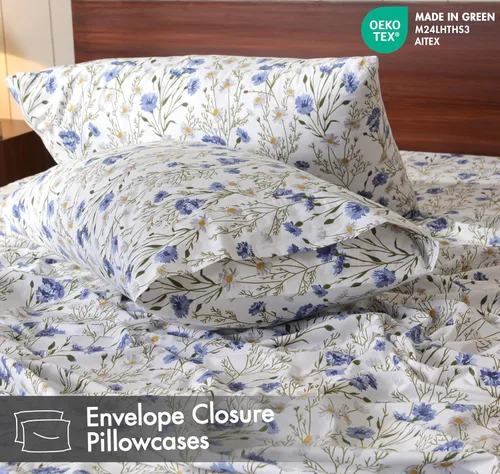 Miniatura 5 de RUVANTI Juego de sábanas divididas tamaño King de 100 % algodón para cama ajustable, 5 piezas, ropa de cama de tejido de percal suave y Guisante