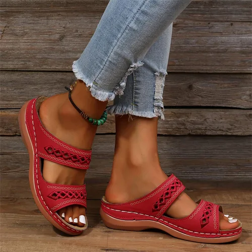 Miniatura 79 de Ladmiple Sandalias ortopédicas florales de moda 2023 con soporte de arco, zapatillas romanas casuales con puntera abierta