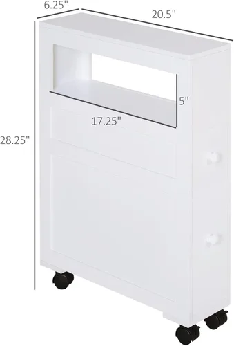 Miniatura 3 de HOMCOM Gabinete de almacenamiento lateral estrecho de madera de 6.25 x 20.5 x 28.25 pulgadas, color blanco