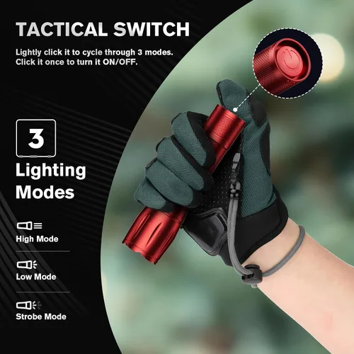 Miniatura 5 de RECHOO Paquete de 2 linternas LED rojas, linternas tácticas de alto lúmenes con 3 modos, linterna pequeña de bolsillo, linternas impermeables