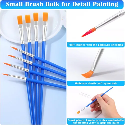 Miniatura 3 de anezus - Juego de 50 pinceles de pintura de punta plana con pinceles redondos de pintura acrílica, pinceles para manualidades, para aula, acuarela
