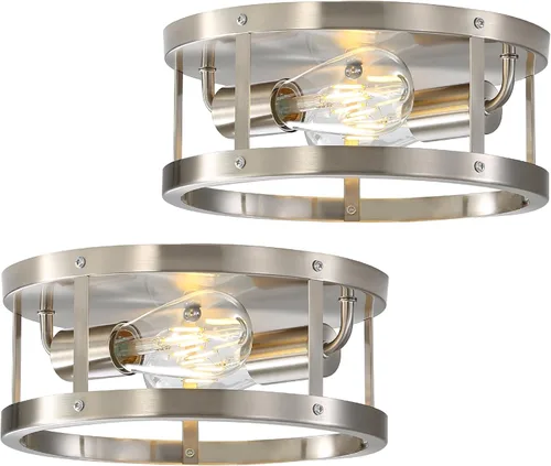 Miniatura 8 de Lámpara de techo industrial de 2 luces, montaje empotrado, níquel cepillado, lámpara de techo moderna para cocina, dormitorio, sala de estar