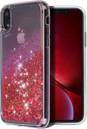 Miniatura 12 de Funda protectora para iPhone XR, diseño de doble capa, líquido flotante flotante con purpurina colorida en cascada de TPU, color azul
