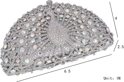 Miniatura 5 de Bolso de mano de lujo con diamantes de imitación de pavo real, para novia, boda, fiesta, para mujer