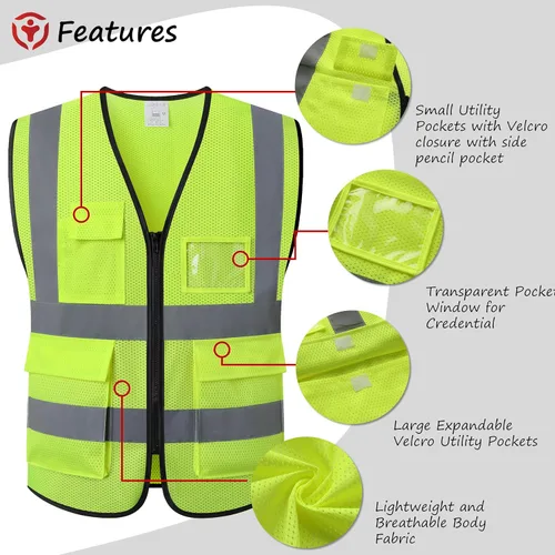 Miniatura 3 de Chaleco de seguridad reflectante para hombres y mujeres, chaleco de construcción que cumple con el estándar ANSI/ISEA Amarillo