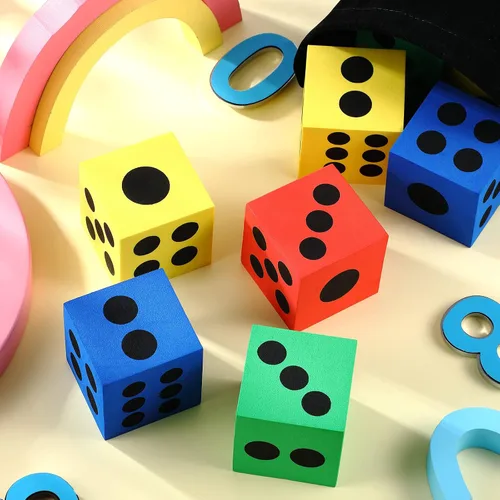 Miniatura 7 de Meooeck Paquete de 18 dados grandes de espuma de 2.48 pulgadas, coloridos dados jumbo con bolsa de almacenamiento para actividades educativas