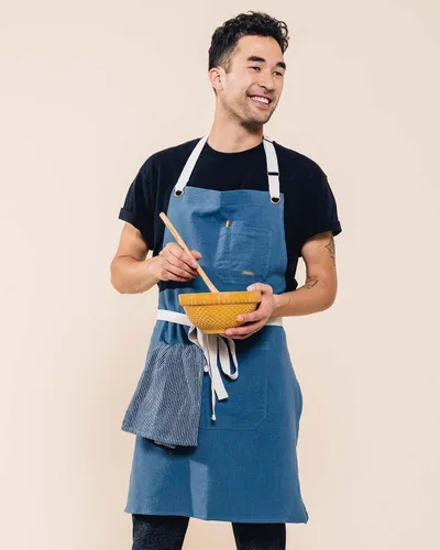 Miniatura 3 de Caldo Delantal de cocina de lino para cocinar, delantal de lino para hombres y mujeres, para chef profesional, servidor o barista, ajustable