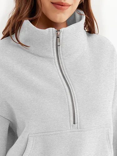 Miniatura 4 de Trendy Queen Sudaderas con media cremallera, sudaderas recortadas de gran tamaño para mujer de manga larga