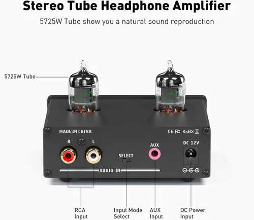 Miniatura 3 de Fosi Audio Amplificador de auriculares P2 Tubo de vacío Amplificador de auriculares Mini Hi-Fi Audio estéreo con protección de salida de ruido