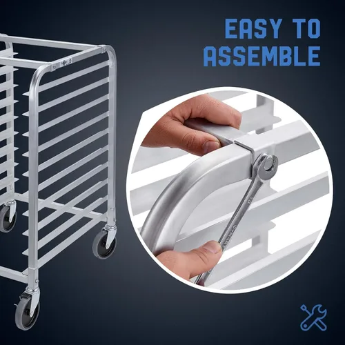 Miniatura 6 de Profeeshaw Estante para panadería de 10 niveles con ruedas, carro de almacenamiento de estante de aluminio para medias hojas o hojas completas