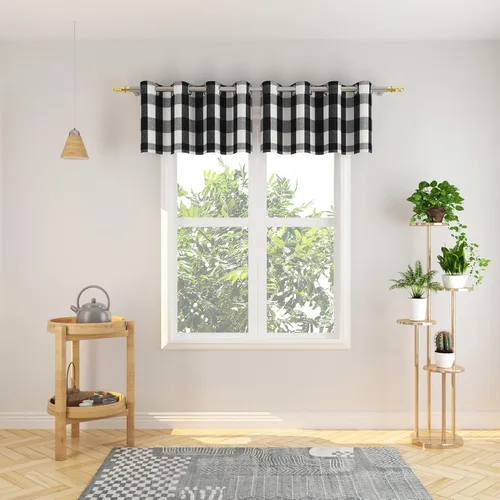 Miniatura 129 de Cortinas de 24 pulgadas de largo con diseño Buffalo Check Gingham Plaid para ventanas de cocina y baño, tratamiento para ventanas con 2 paneles