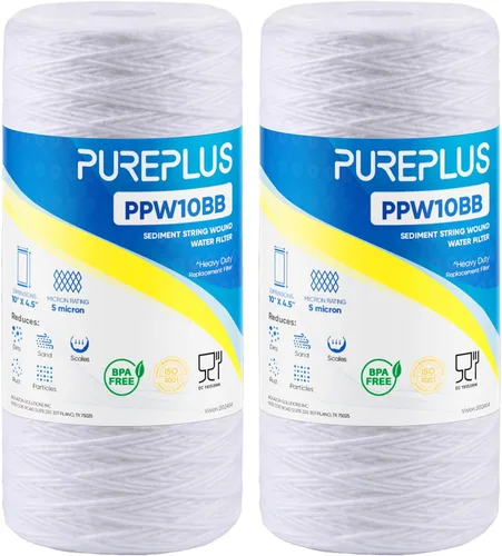 Miniatura 22 de PUREPLUS 1 Micron 10 x 4.5 Whole House String Wound Sediment Filter for Well Water, Replacement Cartridge for 84637, WPX5BB97P, PC10, CW5-BBS