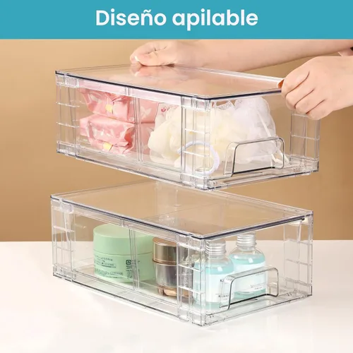 Miniatura 6 de Vtopmart - Paquete de 4 cajones de almacenamiento apilables, organizadores de cajones acrílicos transparentes con asas, fácil montaje
