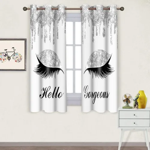 Miniatura 34 de Hello Gorgeous - Cortina de pestañas de unicornio, para oscurecer la habitación, con aislamiento térmico, con ojales, para decoración de dormitorio