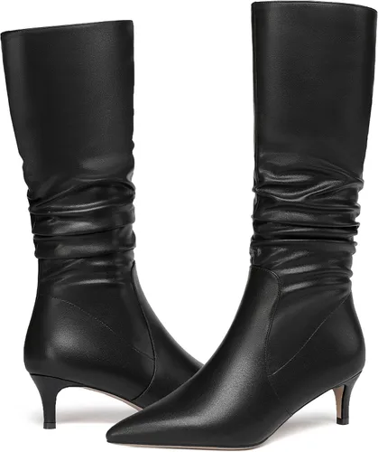 Miniatura 6 de WAYDERNS Womens Dating Solid Zip Pointed Toe Fashion Matte Kitten Low Heel Mid Calf Boots 2 Inch