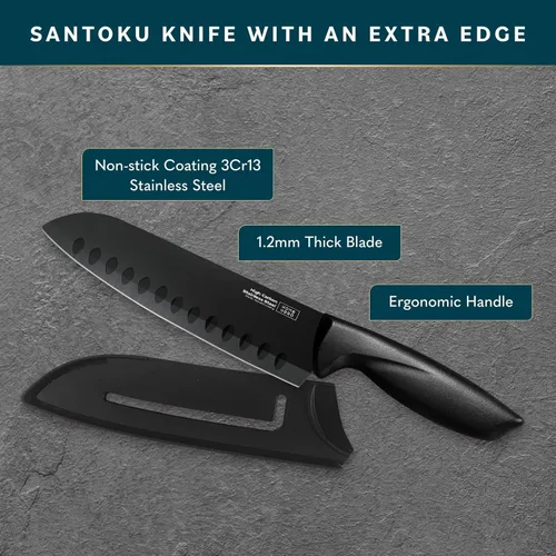 Miniatura 4 de Home Hero 2 cuchillos Santoku con funda, cuchillo de corte de acero inoxidable de alto carbono con mango ergonómico, cuchillo de cocina multiusos