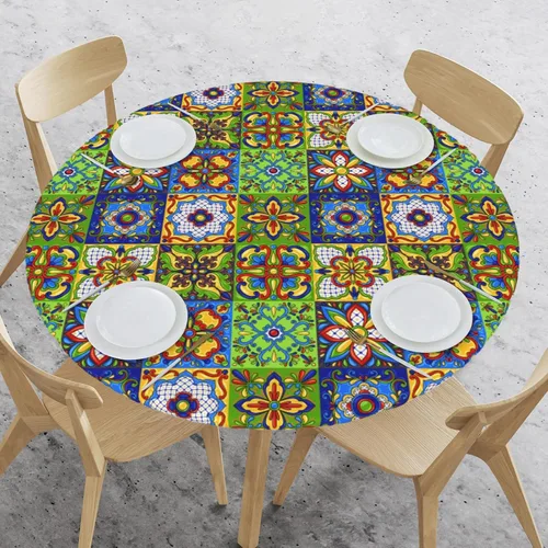 Miniatura 11 de WOAIDY Mantel ajustable redondo elástico, diseño de pájaro, tela de poliéster elástica para cocina, decoración de fiesta de comedor, funda de mesa 4