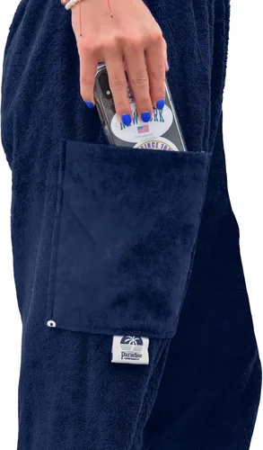 Miniatura 2 de Pantalones de toalla para nadadores – Azul marino – Pantalones de toalla de rizo de algodón – Cobertura de playa–Ropa de resort–Ropa de natación