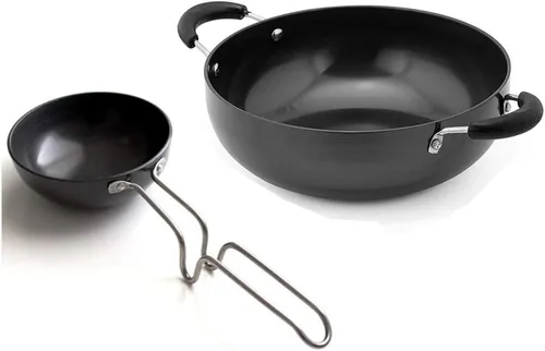 Satre Online and Marketing Hindalco - Utensilios de cocina de aluminio Kadai tamaño No-13 con bandeja Tadka tamaño No-5 Combo Set de 2 piezas, color