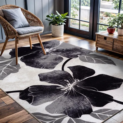 Miniatura 29 de CAMILSON Solana - Alfombra moderna con diseño floral de 2 x 3 pies, antideslizante y parte trasera de goma, negro - flores grises, alfombra