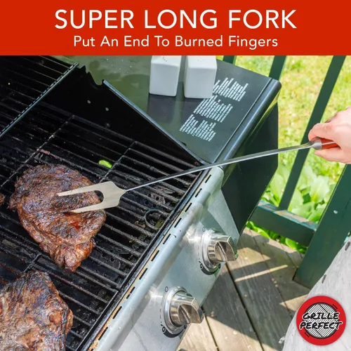 Miniatura 4 de Tenedor de parrilla de 24 pulgadas súper largo para asar a la parrilla y hoguera, cuello curvado extra fuerte, mango de madera dura de alta calidad