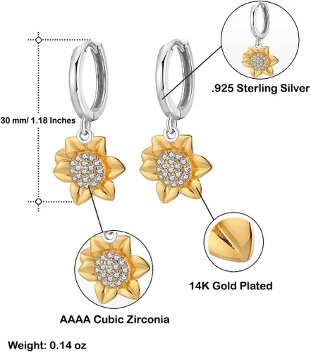 Miniatura 5 de El Tiempo vuela estando a tu lado, Regalo para prometida o Novia, joyeria para enamoradas o Mujeres - Aretes de girasol