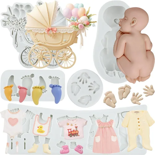 Miniatura 10 de Molde de silicona para pastel de bebé con temática de baby shower, moldes para pies de bebé para decoración de pastel de cumpleaños de bebé, Estilo a