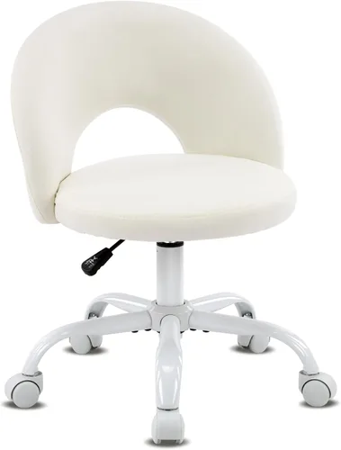 Miniatura 8 de VINGLI Silla de tocador pequeña con ruedas para niñas. Bonita silla de escritorio de oficina moderna de altura ajustable sin brazos. Silla giratoria